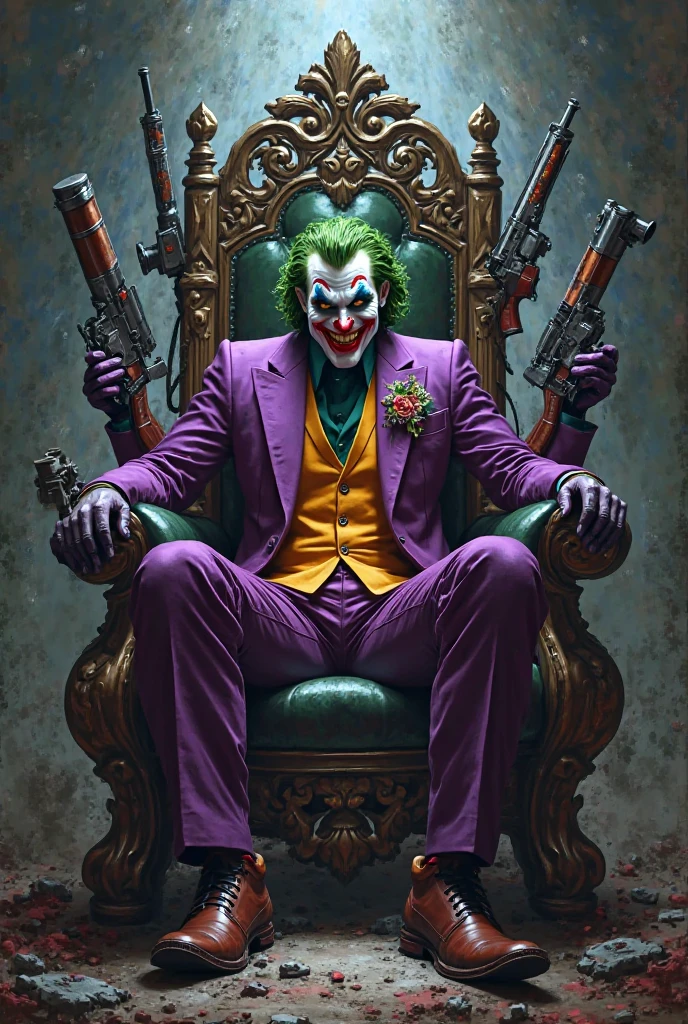 Joker art with crown on head sitting on throne