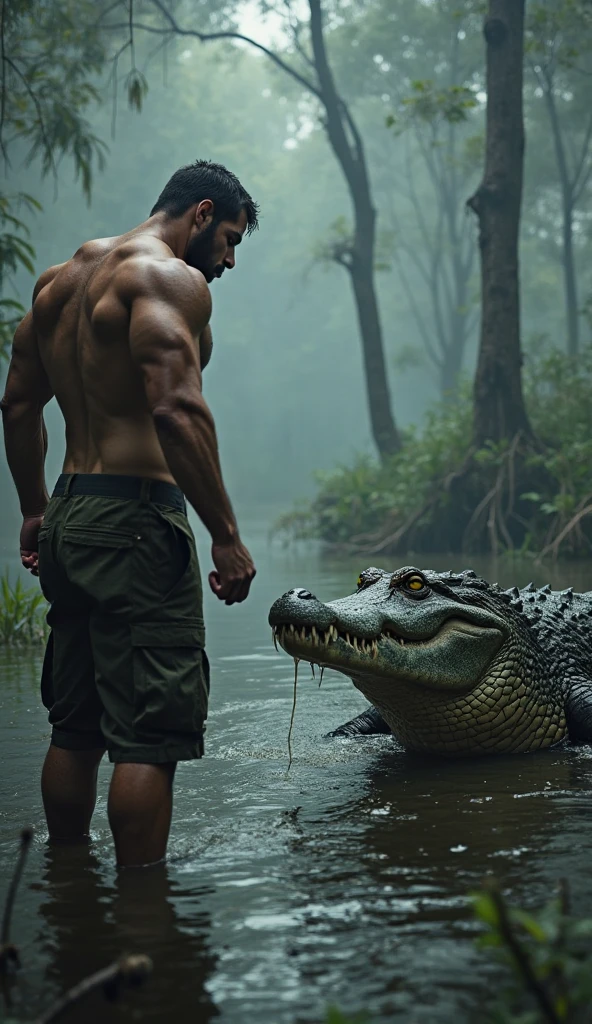 Man fighting with frog