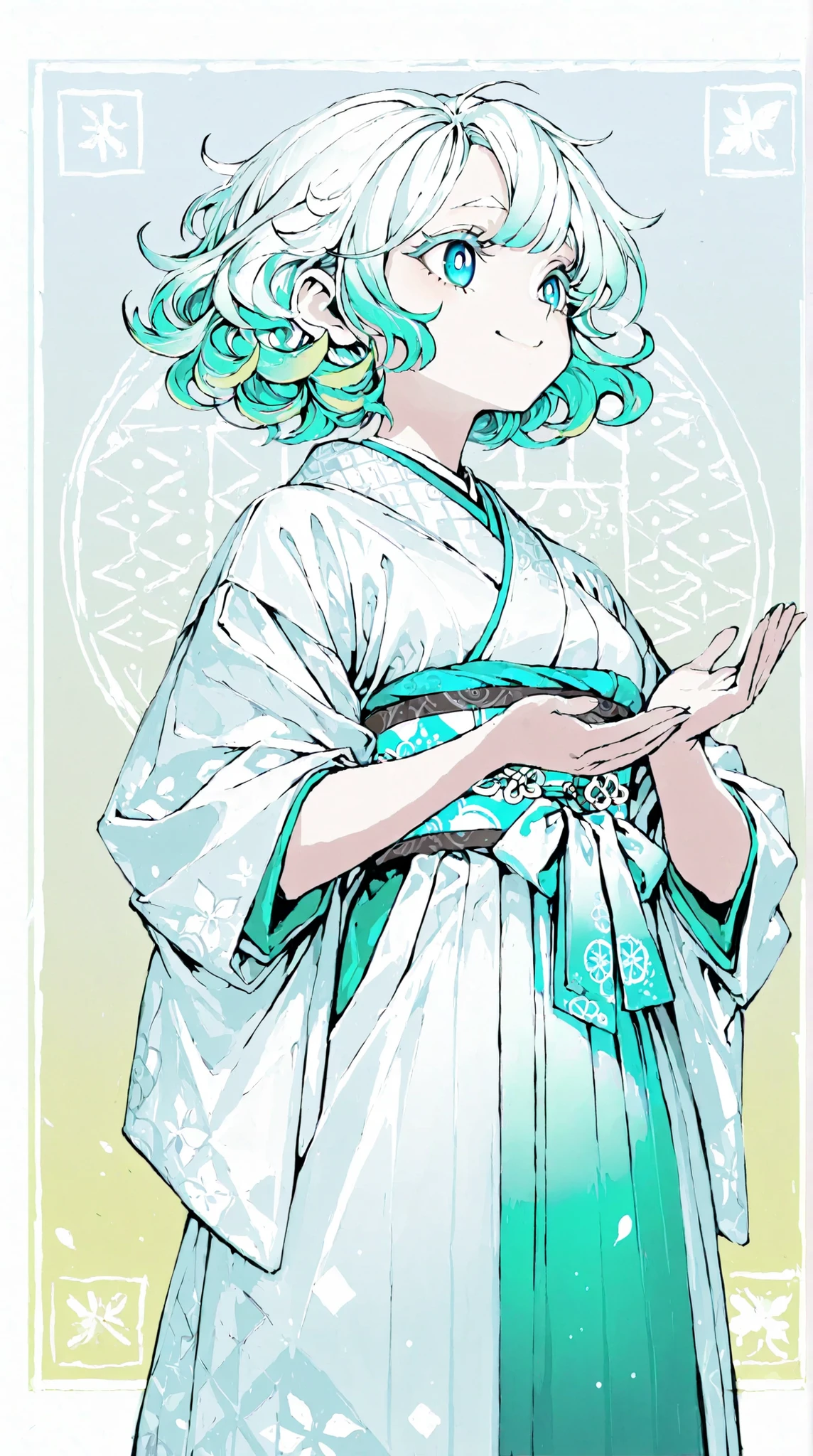 Anime character with blue hair and white dress holding a bird - SeaArt AI