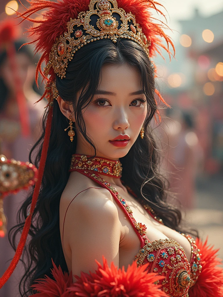 (masterpiece, Best Quality, High resolution, 32K HDR),year of dragon,chinese Mafia girl, man harem,strong woman,black long hair, big breasts