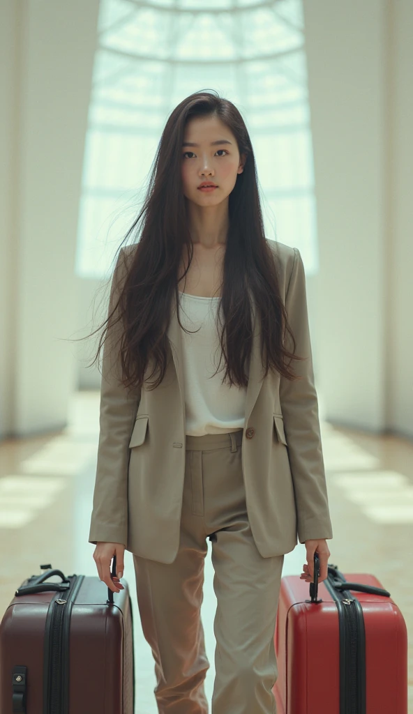Jessica Henwick, brown overcoat, white t-shirt, black tight skirt, beautiful detailed eyes, beautiful detailed lips, extremely detailed face, long eyelashes, photorealistic, detailed portrait, cinematic lighting, warm color tones, intricate details, 8k, hyper realistic, masterpiece