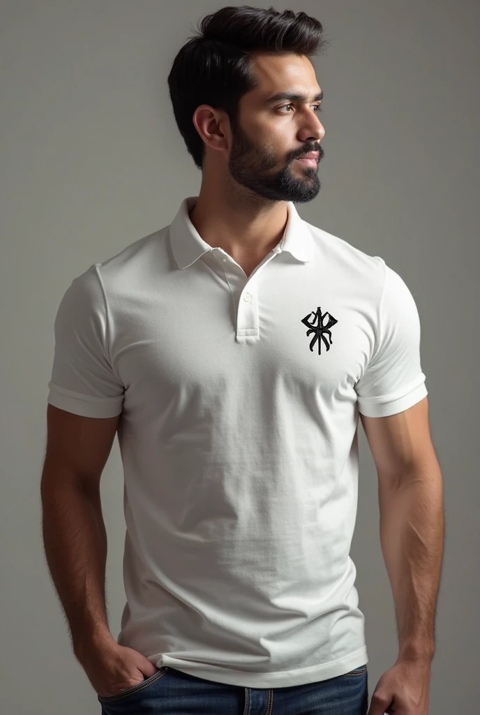 1boy, handsome male, face, beard, white background, amm mc outfit, acmm tp outfit, acmm cp outfit, wearing acmm top, very attractive, blurry_background, (high detailed skin:0.8), 8k uhd, dslr, soft lighting, HDR, warm light, high quality, film grain, Fujifilm XT3,