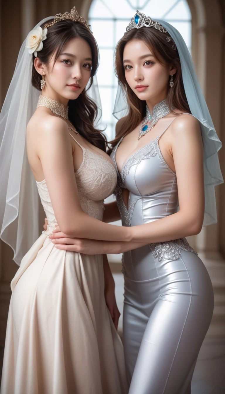 (((8k))), ((best quality)), ((masterpiece)), ((very high detailed)), ((very high detailed fantasy of a ultra sexual queen breeding mother from heaven :1.8)), ((son and mother as a married couple:1.5 )), (( 34 year old ultra sexual angelic horny and incredibly gorgeous supermodel mother bride in a sensual pose with her male King husband son)), ((ready to breed with her son:1.7)), ((danish and Norwegian mixed)), (((seductive smile))), (thin waist), ((slutty make up)), ((bright crimson lips)), ((diamond covered bridal vale)), ((holding a diamond studded white flower bouquet in hand)), (( holding her husband son king hands in her hand:1.5)), ((must have sparkling diamonds waist chain)), ((perfect belly button)), ((diamond belly button piercing)), (((varying facial features))), (((must be completely naked always))), ((very sexualised)) (very long silver hair), ((sparkling white diamond crowns)), ((naked vagina exposed)), (erotic voluptuous bodies), ((silver glistening pale skin)), ((sparkling Diamond thigh highs)), ((sparkling white diamonds waist chains)), ((sparkling white diamonds very long neck chains)), ((all white church)), ((all white interiors)), ((ultra realistic)), ((real life)), ((high resolution)), ((ultra realistic)