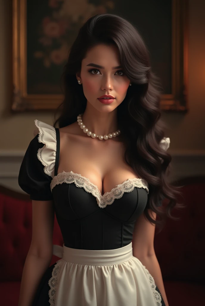Lucy Pinder, ((VERY INTENSE MAKEUP)), attractive woman, voluptuous, cleavage, chubby woman, lace, black hair, short hair, white beret, black bra, belt, pantyhose, (face portrait), smiling
