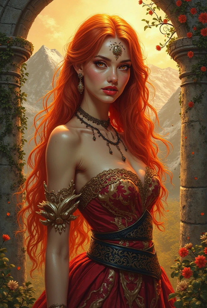 You started your journey as a wyld elf arcanist, but have become a kitsune during the course of your travels. You are a hermaphrodite, standing 5'9" tall with a bodybuilder physique. Your witch's corset is incredibly light, leaving you with greater freedom of movement than heavier apparel would allow. Your guard's cape flows behind you, billowing in the cold wind. Further up, your helm sits atop your head, helping protect your skull from enemy attacks. Meanwhile, your hands and feet are clad in arm-length leather gloves and thigh high leather boots respectively. Your face is largely human in form, and you have bronze skin. Overall, your visage has a jaw-droppingly feminine shape with succulent, red lips, an adorable nose and long, beautiful eyelashes. Your eyes bear a vertical slit instead of rounded pupils, surrounded by a green iris. The floor-dragging, orange ponytail atop your head is parted by a pair of large, adept fox ears that always seem to be listening. Your mouth contains a tongue. You have a humanoid upper body with the usual torso, arms, hands, and fingers. The nails on your hands are painted purple. You have flaring, cow-like sides that swell disproportionately wide on your lithe frame, and your tremendous, rounded ass is eye-catching in the extreme, wobbling hypnotically long after you stop moving. Behind you rest six fluffy tails, each one soft, silken and sensitive to touch. They're possessed of a life of their own, flicking, twitching and curling even when you're not cognizant of their movements, getting up to all kinds of mischief behind your back. Their color matches that of your hair, a rich orange, and light gleams off each strand in a lustrous hue. Two normal human legs extend below your waist, ending in normal human feet. You have two pillowy, sweet breasts, capped with one 0.6-inch prominent, pierced nipple each. The coin-sized areolae are pink. Your honey-stuffed breasts are producing honey but are nowhere near full at the moment.