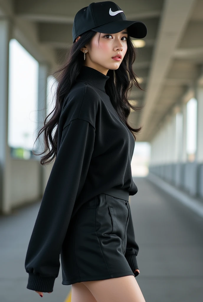 a 20 yo woman, attractive, long black hair , approachable theme, soothing tones, muted colors, high contrast, (natural skin texture, hyperrealism, soft light, sharp)