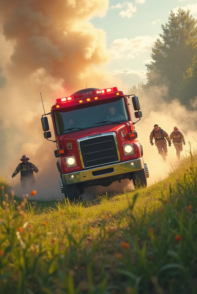 firefighting versus water, ultra realistic, soft lighting