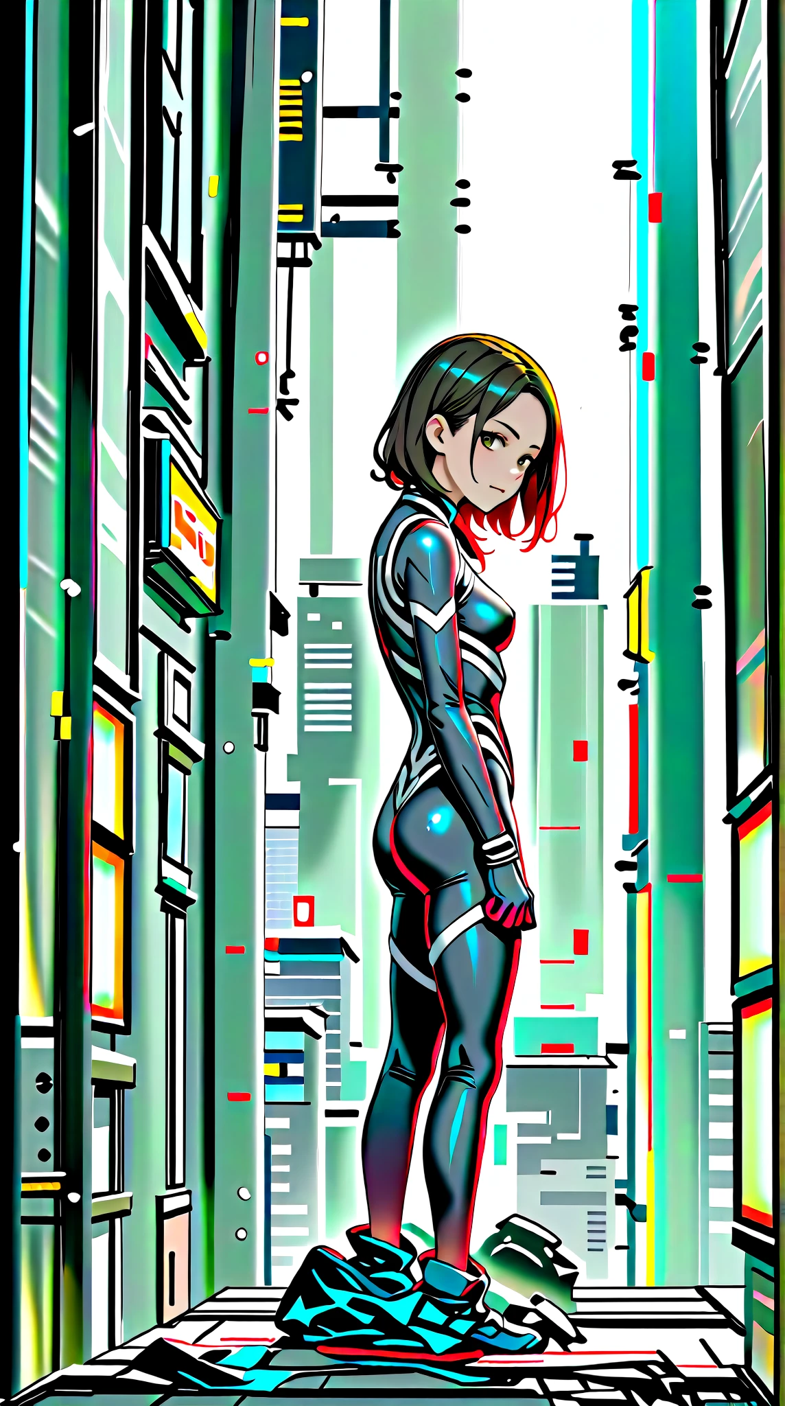 (masterpiece, top quality, best quality), pixel,pixel art,A spiderwomen,city,building,sky,fullbody