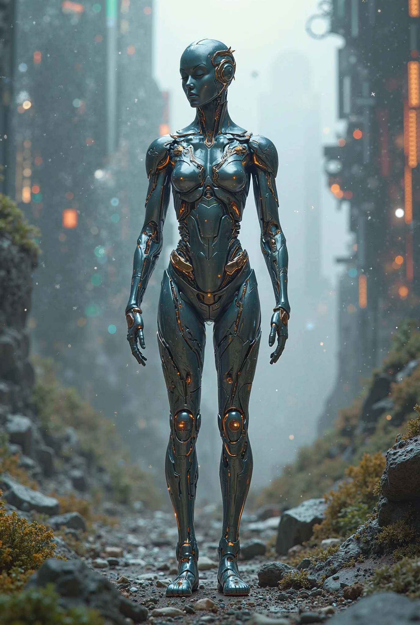 A robot in warrior pose having tag line 'Cyber Saviors' 