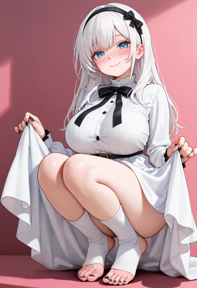 best quality, masterpiece, white hair, yellow eyes, Futa (handjob:1.3)