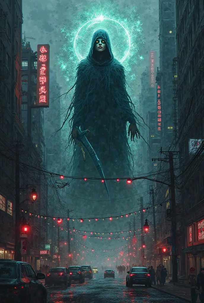 (score_9, score_8_up, score_7_up), zPDXL, 1 shadow, alone, looking at viewer, subway exit background, cyberpunk, abstract dark body, glowing white eyes, black face, black body, full body, his entire black body disembodied, going up the stairs, organic shadow, crows, humanoid figure wrapped in shadows, sinister and threatening figure, glowing eyes stand out in the darkness, almost amorphous dark silhouette, going up stairs, background with pipes and cyberpunk signs, ethereal almost liquid texture, it was made of a dark, viscous substance that drips and spreads, dark aura, black claws, seen from above,