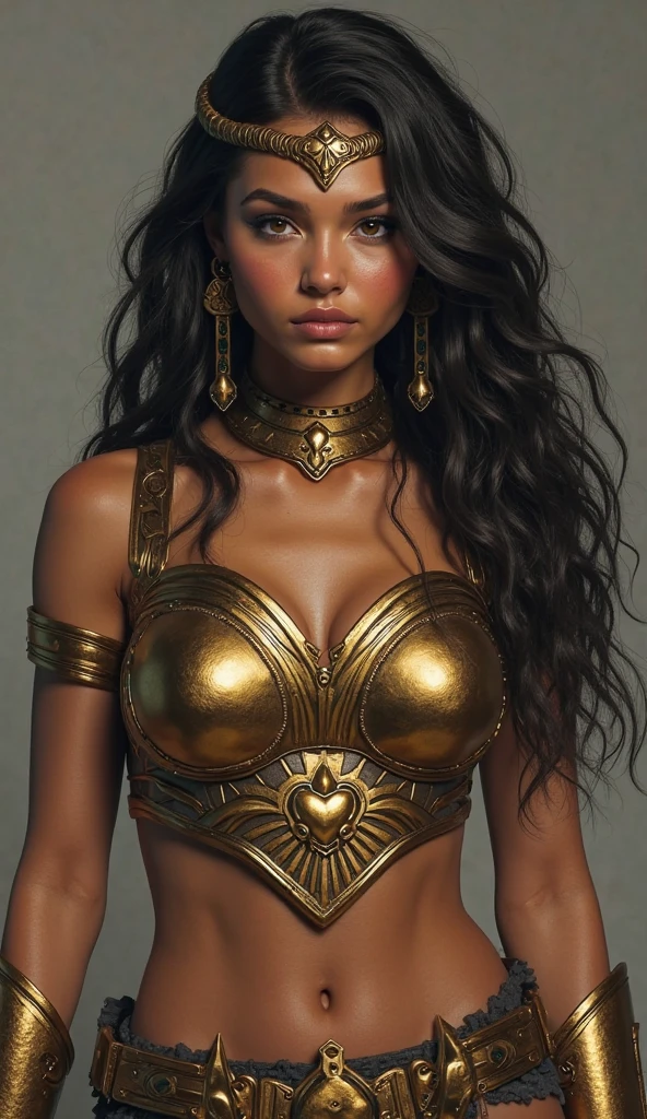 (Photos from 80s horror movies), Deeply dramatic and seductive full-length portrait (1.2), mesmerizing african vampire female figure, , gold and silver filigree accents, Focus on the neckline (1.3) drawing attention to your sensuality. details Intricate, cinematic lighting, photorealistic way, background features flickering candles., work of art, best qualityer, high qualiy, high resolution, incredible lighting, detail enhancement, most beautiful image in the world, 8K resolution, inspirational, High definition