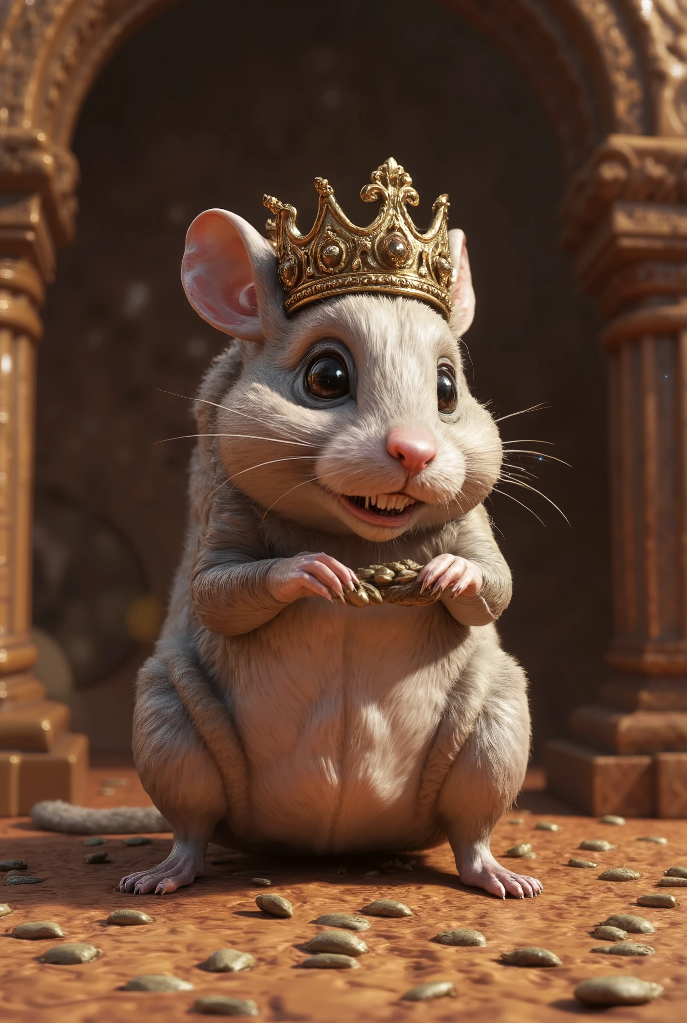 Hamster Prince、A hamster with a crown、royal palace、、 straw、I have sunflower seeds in my hand