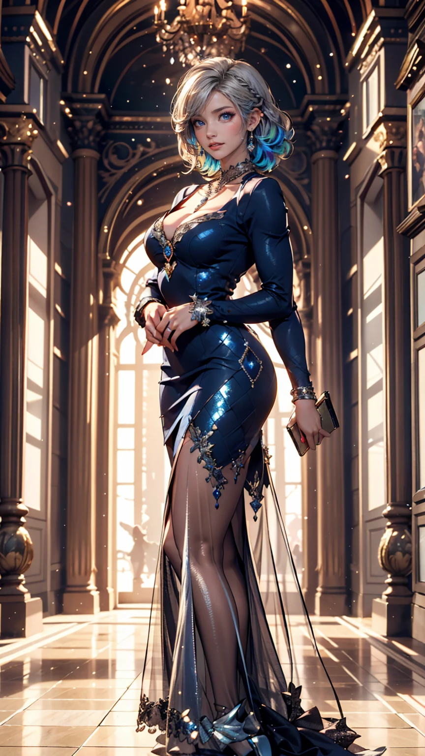 (Photorealistic: 1.5), Ultra Detail, slim European model, Masterpiece, full body pose, wearing a sexy black dress, exposed legs due to high heels, black hair cascading down, small stature, incredibly realistic, (realistic: 1.6), (detailed skin: 1.4), (best quality), (photorealistic: 1.4), night scene, outdoor setting, street lights illuminating the scene, soft focus on the model's face, sharp focus on the dress and heels, RAW photo, high resolution, dramatic lighting, cinematic effect.