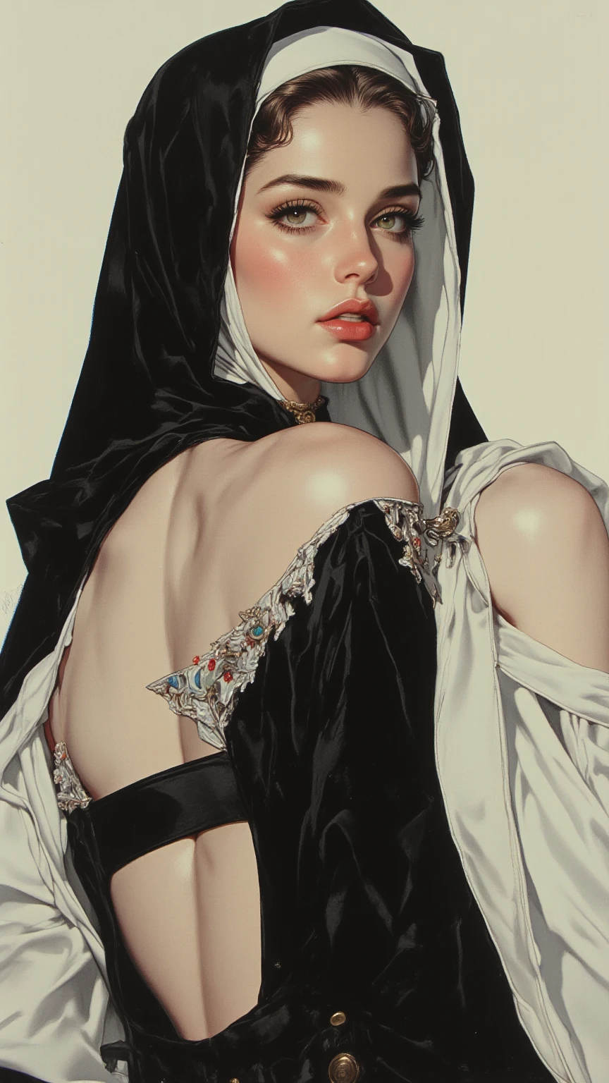 Black Hair、Japanese woman in her 30s、Dark Background、One female:1.5、night、whole photo、Dark Eyes、Black gloves、Ominous Machine Lifeform、Nihil、Half of his body is made of machinery、Scary atmosphere、In underwear:1.5、nsfw:1.1