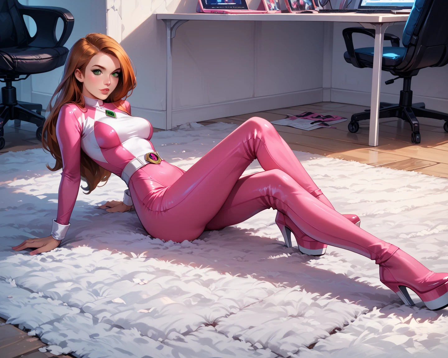 Brown Hair, Brown Eyes, Small Breasts, Pink Superheroine Uniform, Fox Heroine