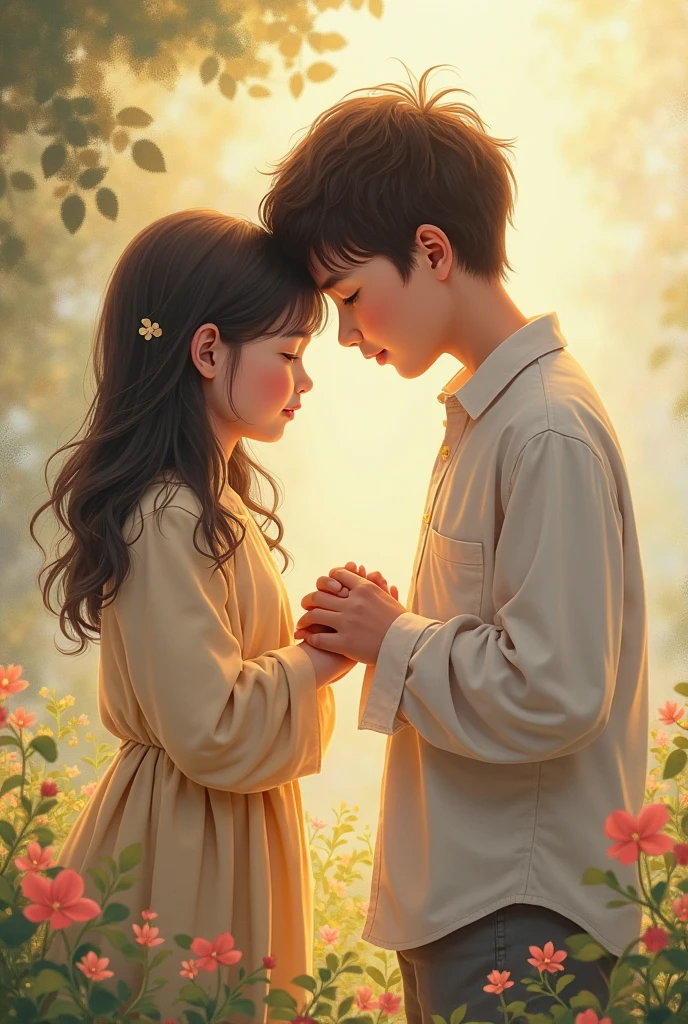 A boy with a girl and boy hold girl hand
Without small boy