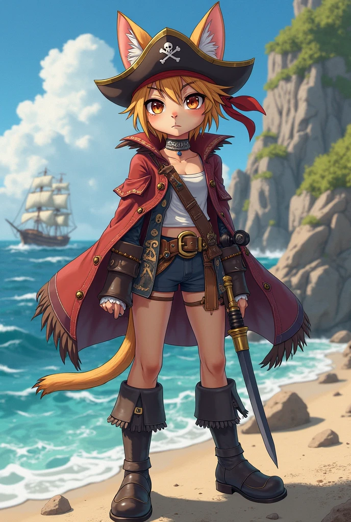 (tmasterpiece,top Quority,best qualtiy),pix,pixelart,1girl,full bodyesbian,catgirl pirate conquest