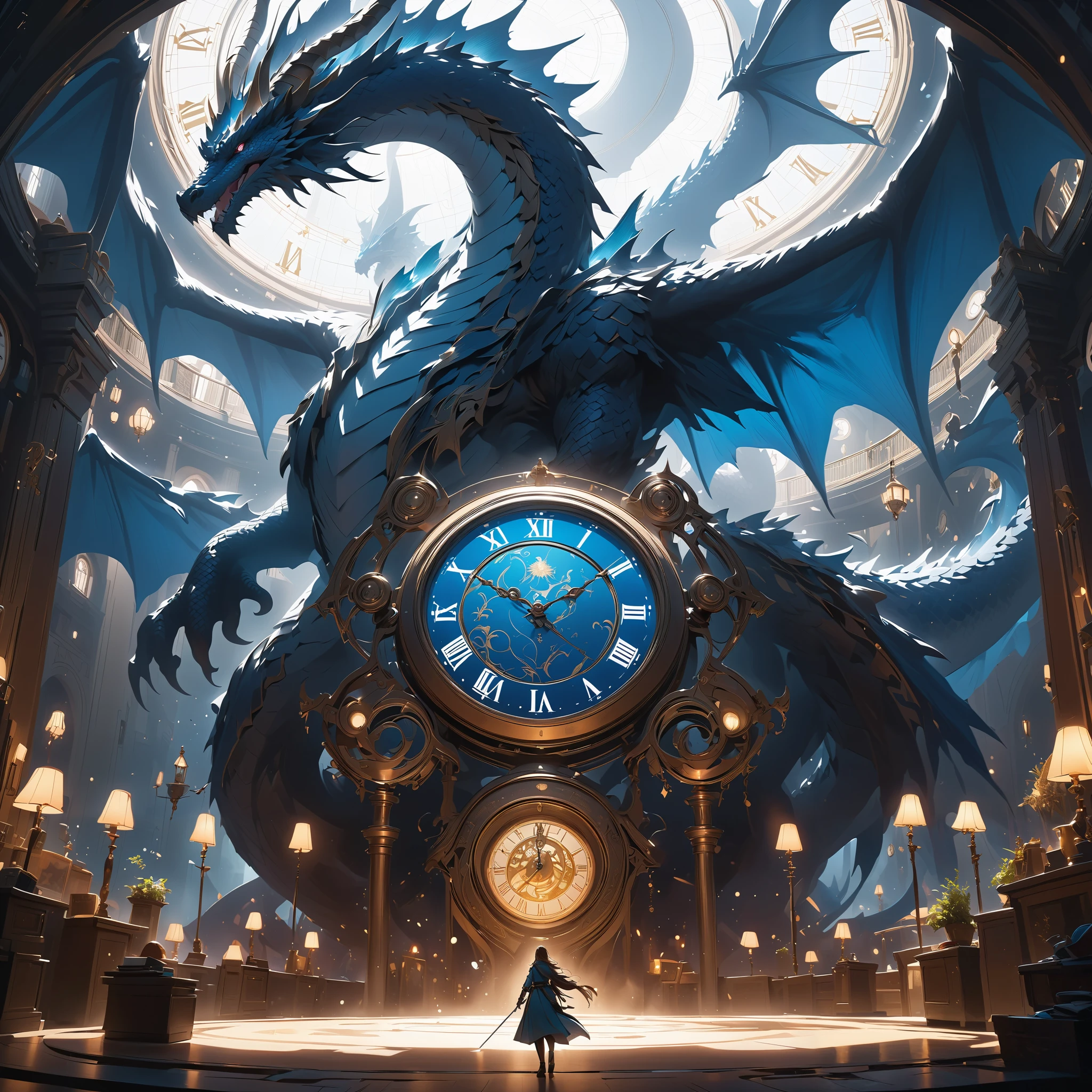 (Theme: A Single Cloud in the Sky:2),fantasy seen down,(Giant dragon),(Putty Dark Forest :1.5),(Big mirror clock