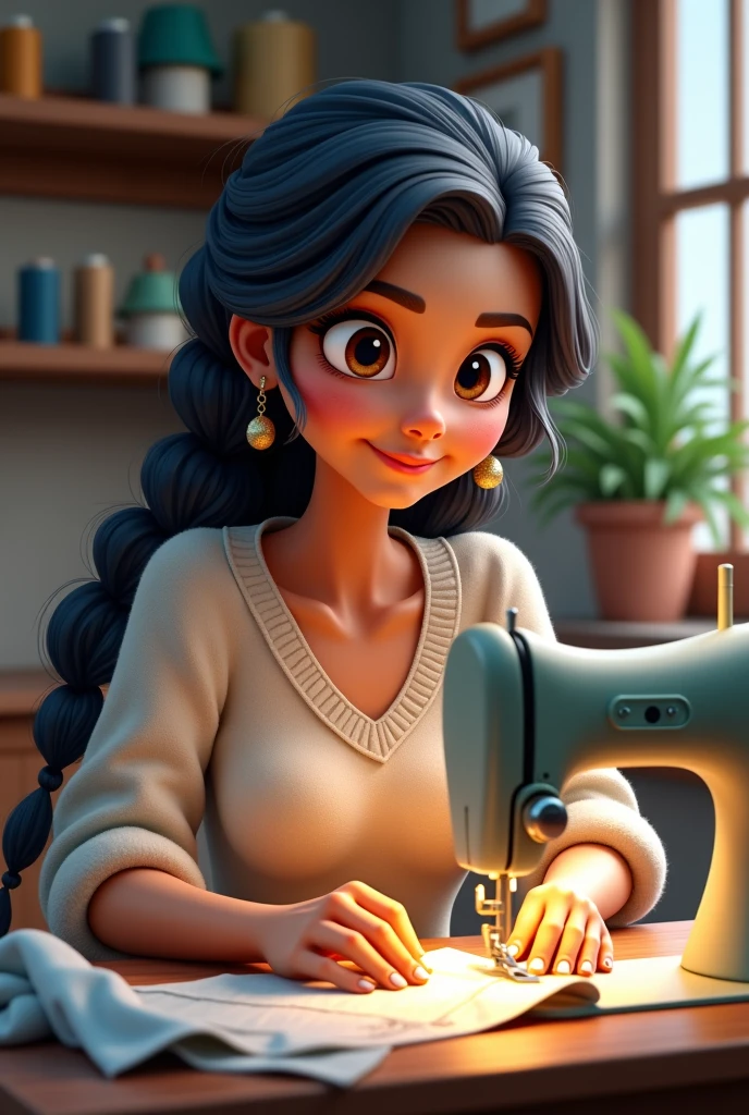 A girl is making wood items,cute girl with sexy dresse and big boobs