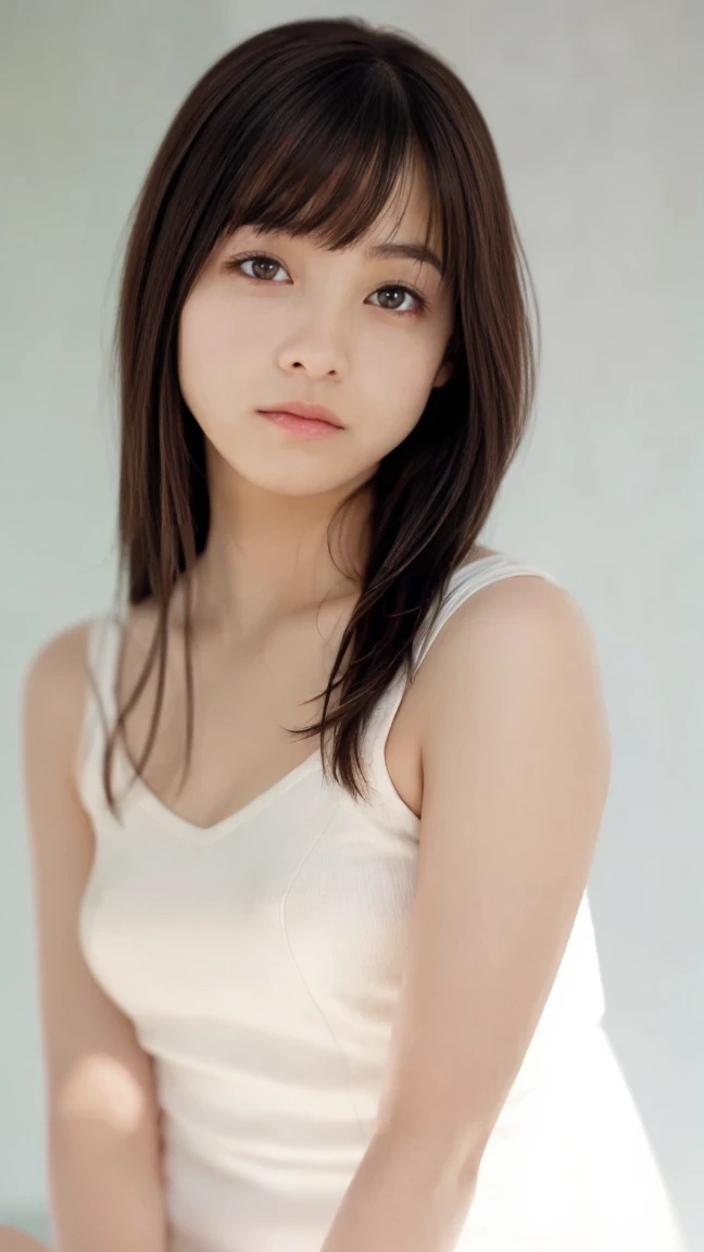 Highest quality、32K、masterpiece)、Female student、Young Japanese Woman、(whole body、Completely naked)、White wall、Medium Hair、delicate、