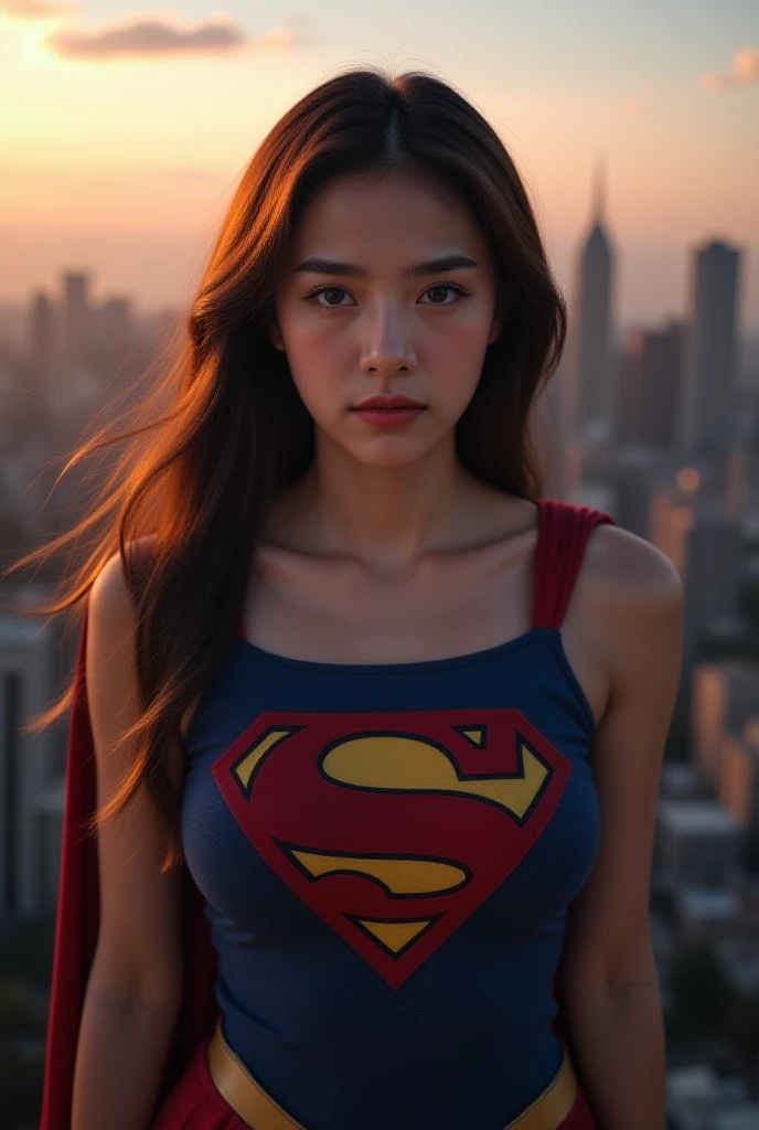 anime styling, (superman girl), incredibly beautiful portrait photo of Alina Gorokhova, 21 years old, whole body, top angle, body curves, へそ, mini-skirt, smooth and creamy skin, beautiful brown eyes, Beautiful facial details, ((Manhattan background) )), low angle medium shot, greedy and attractive, incredibly euphoric beautiful, vivid emotion, peach fuzz, symmetrical circular iris, natural glow makeup, detailed humidity, detailed drops, detailed intricate hair strands, dslr, reflected in ray tracing, Deni Pinheiro, Bud Melmann de Larry, symmetrical face and body, CG Society, Gottfried Hernwein e Irakli Nadal, eye reflections, focusing, unreal motor 5, Visual effects, film photography, extreme detail, ultra HD, Post-processing, post production, single face, Tanvir Tamim, Fotografia Ultra-Realista, Shot with Hasselblad X1D-50c, ISO 100