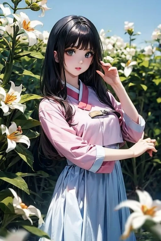 (logo、masterpiece、8K、table top、RAW photo、wonderful、最high quality、フォトリアリスティックでvery detailedな CG 統合 8k 壁紙、high quality、very detailed、narrative poem、particle effects、dynamic effects、Depth of bounds written、cinematic light、Lens flare、ray tracing)、fantasy、 (1 beautiful woman、dress、dress、cherry blossom pattern、black haired、beautiful face、real face、beautiful details eyes beautiful skin)、髪がWindで踊る、Hair flutters in Wind、hair jump、pink cherry tree、petals dance、SakuraFubuki、wonderful景色、sunrise、sun on background、Wind