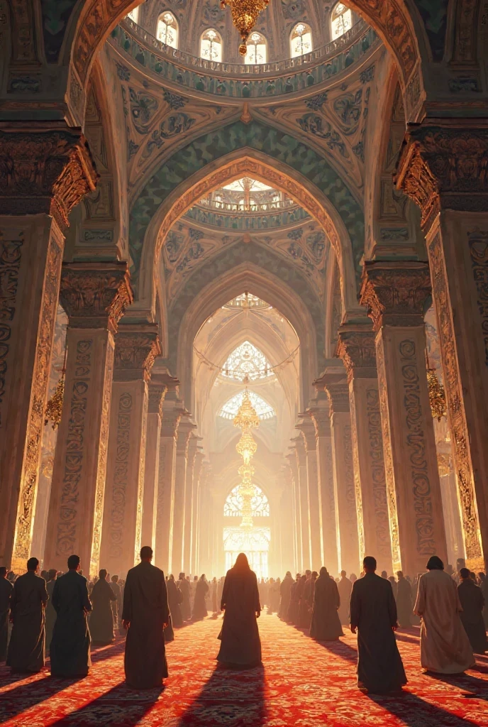 Make me a picture of a mosque inside a mall where people pray