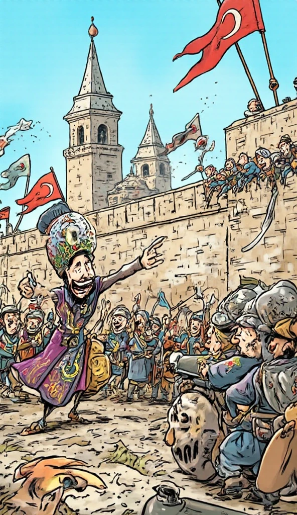 A cartoon about some conflict in the Middle East. unrealistic, looking like it was drawn by someone