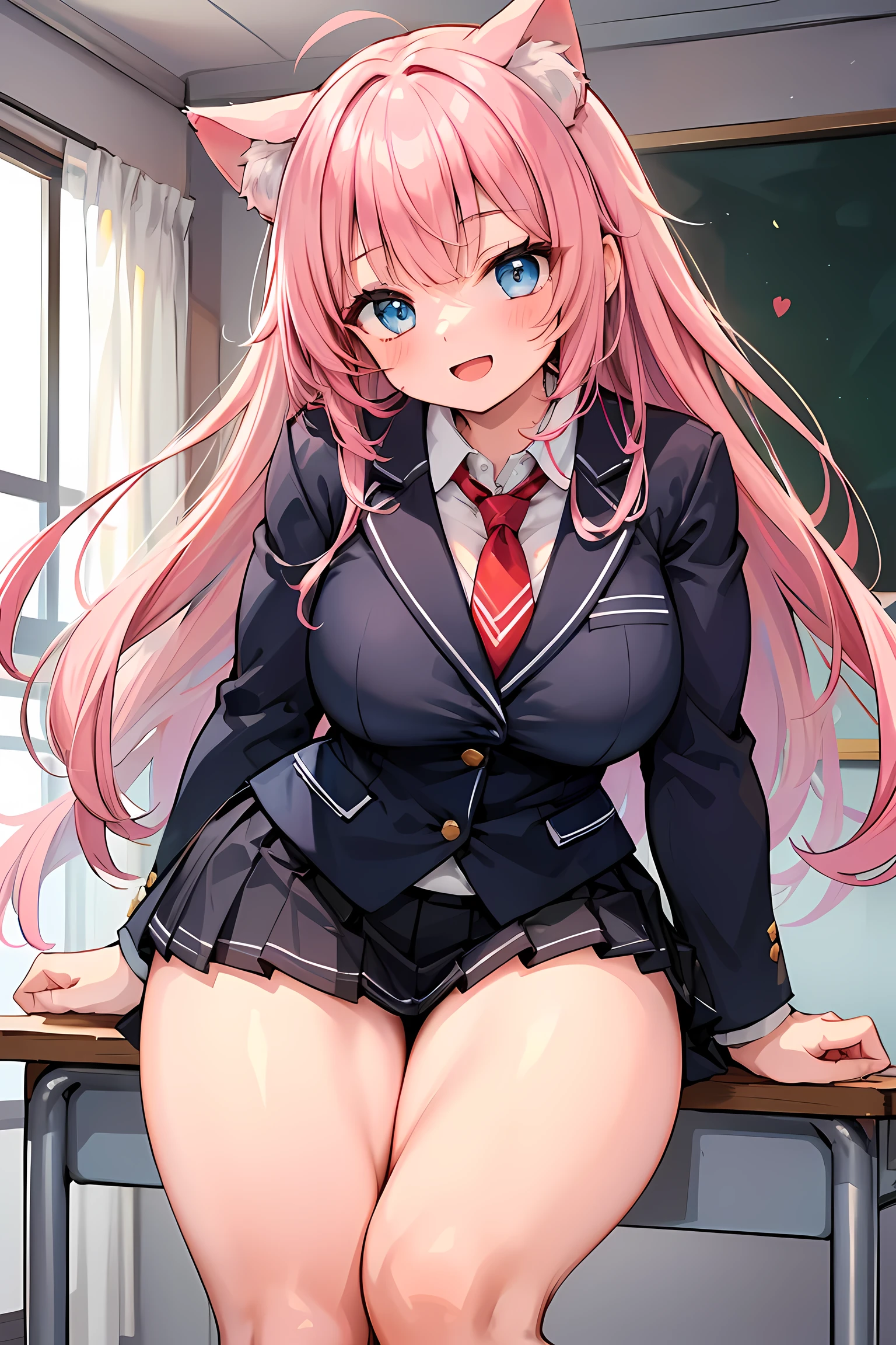 1 girl, masterpiece, POV, (red hair), brown eyes, red bang, two side up, black ribbon, (school blazer uniform), black blazer, white shirt, yellow ribbon tie, check pattern green skirt, exposing breasts, ((in class room)), nsfw, nipples, skirt lift, ((pink stripe pattern pantie))