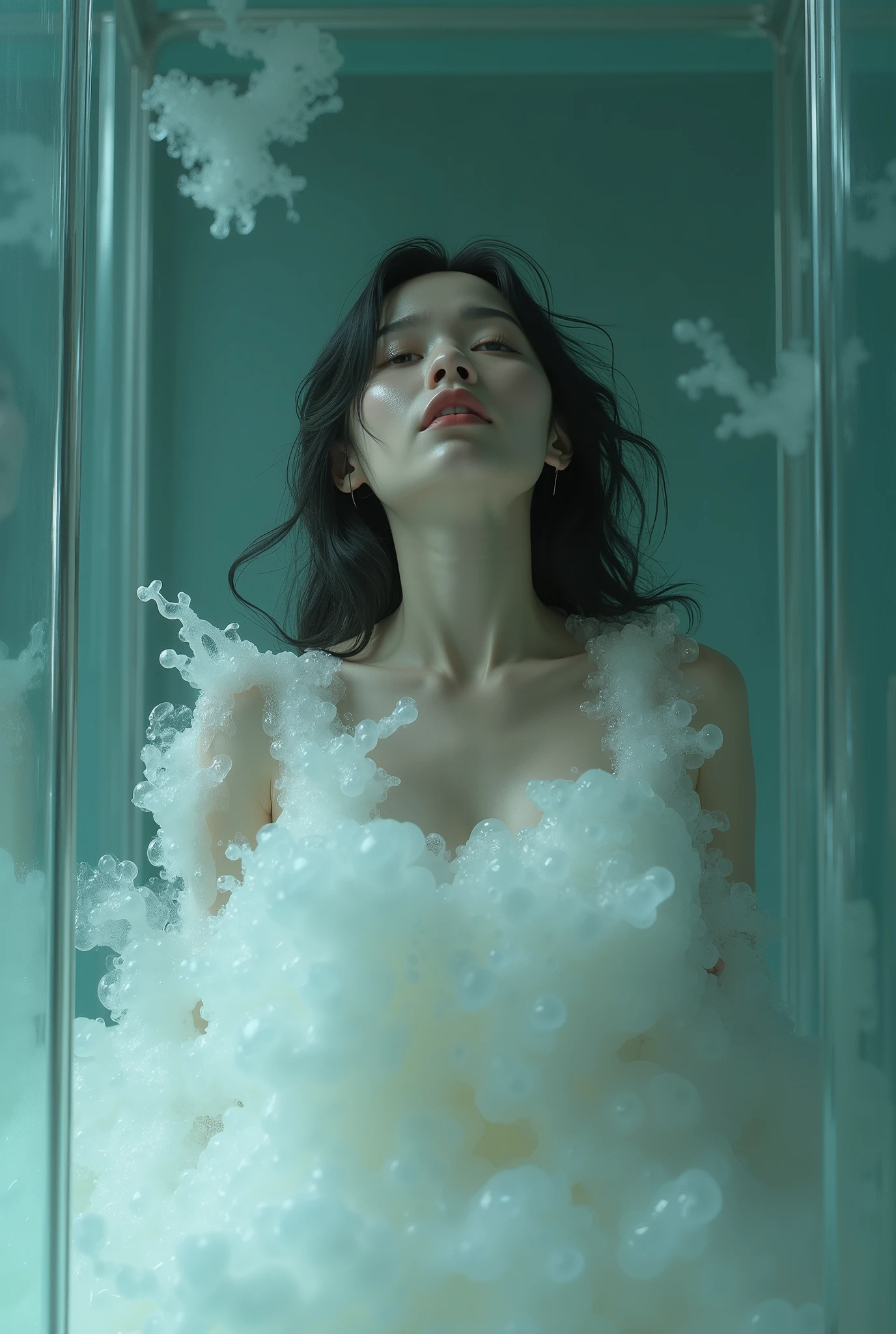 Arafad woman in white dress lying on water bed, Flowing fabrics, liquid sculpture, Inspired by Maciej Kuciara, Surreal water art, wearing a clothes made of water, clothes made of water, Photography Alexey Kurilev, Neri Oxman, water art manipulation, Character covered in liquid, Photography Alexey Gurylev