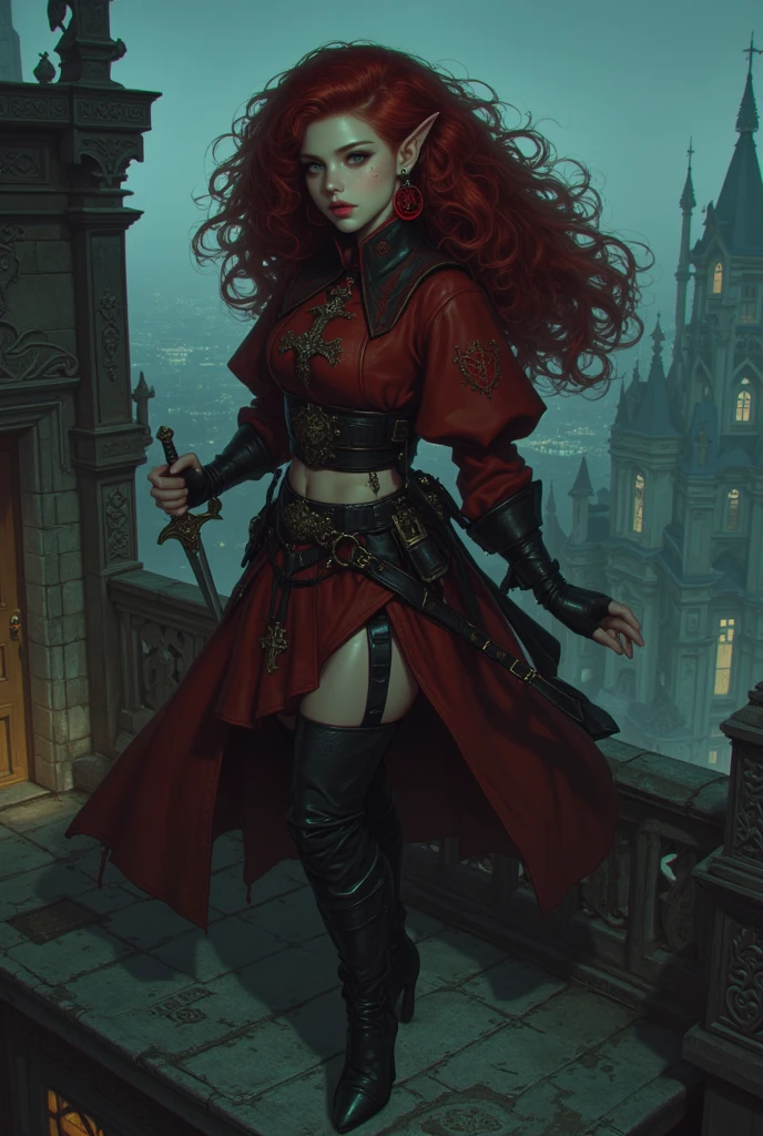 lesbian witch, chain belt, holding candle, ginger hair
