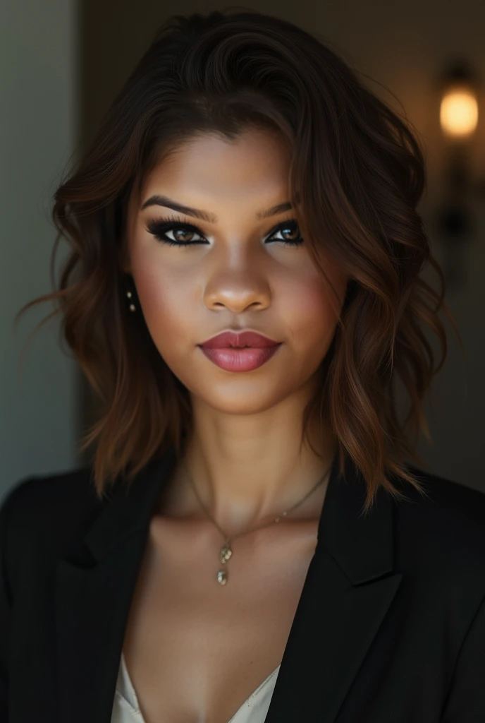 femme afro américaine pleinement , fille sexy aux yeux bruns, ultra réaliste, minutieusement détaillé, Portrait de rihanna et megan good, cheveux bruns et grands yeux, selfie d'une jeune femme, Les yeux de Dubaï, Violette Myers, sans maquillage, Maquillage naturel, regarder directement la caméra, visage avec artgram, maquillage subtil, superbe corps , regade de face, buste de taille moyenne à grande ,gros seins
