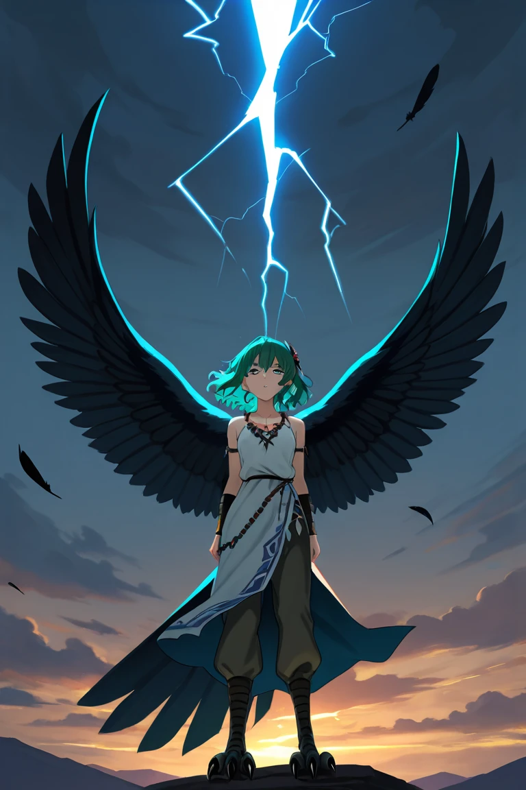 1girl, solo, delicate face, tranquil expression
blue robes, covered in lightning, wielding thunder, glowing blue eyes, flying, in the air, huge black wings, lightning eyes, dark green hair, half-up half-down hairstyle, short bangs
lightning background, storm clouds
<lora:landing_wings:1> landing Wings
\\ Made with ONE FOR ALL checkpoint by Chaos Experience @ https://civitai.com/user/ChaosExperience/ \\
