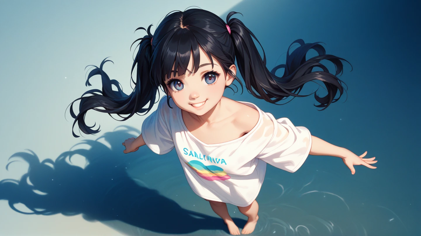 (super flat, flat hatching, flat colors:1.1)、(magazine cover)、illustrations、(One Asian tomboyish girl)、(cute little:1.2)、very beautiful cartoon girl、Great smile、Cheeks flushed、(highly detailed skin: 1.2)、Photorealistic render of an anime girl、realistic anime 3d style、cute littleボブカット、beautiful brown hair、intense black eyes、Bright highlights of the eyes、(detailed、medium breast)、Ideal Anatomy、hair is dirty、old style sportswear、((sportswear, transparent from sweat))、white slim sleeveless shirt、dark blue short skinny shorts、((wet with water))、Dynamic angle、ground ladder、Windy、A very awkward panic smile、turned around、 階段from below眺め、from below、((from the front))、showing off my shorts、sportswear небольшой площади、corner от ваших ног、bottom corner、((corner, looking up from below、Crotch showing off))、Volumetric lighting、soft light、Bright、Neon、bright colors、watercolor painting、
