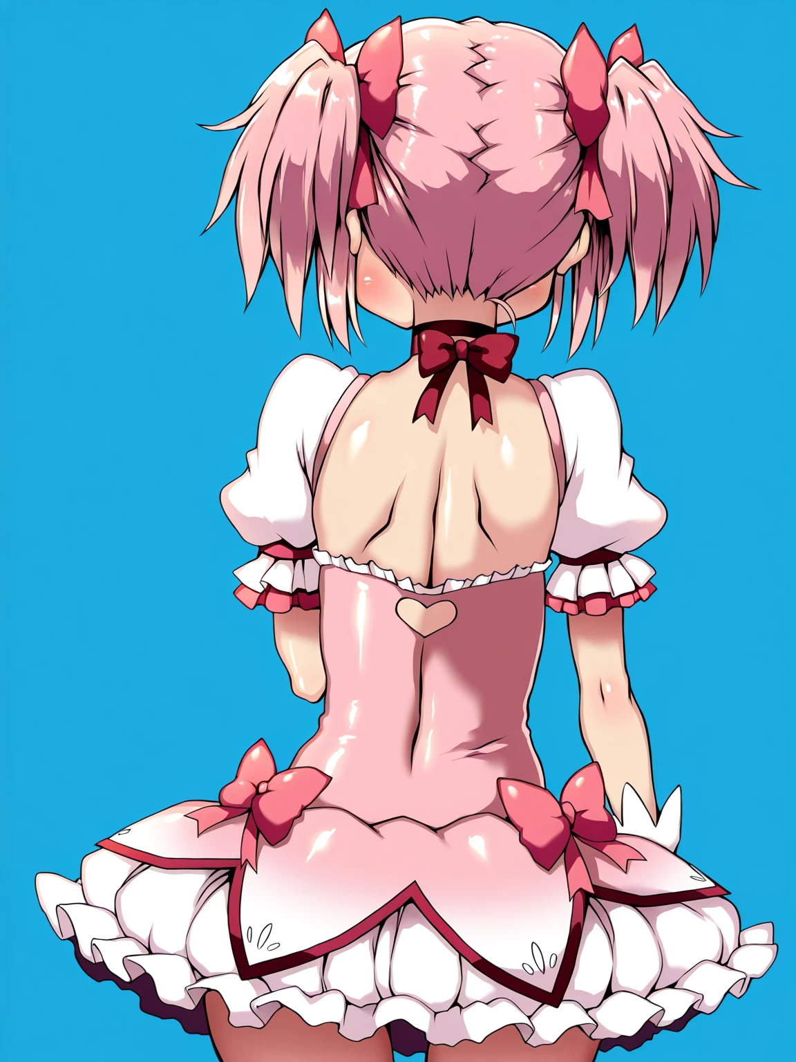Masterpiece, best quality, Hoshizora rin,ass, from behind, looking back,yellow eyes, short hair, orange hair,small breasts, looking_at_viewer, blush,, open_mouth, thighhighs, gloves, bow, ribbon, :d, heart, nude, boots, elbow_gloves, bowtie, thigh_boots, pink_footwear, pasties, pink_gloves, heart_pasties, maebari, anal beads , pussy juice, tongue out, long tongue , sweating