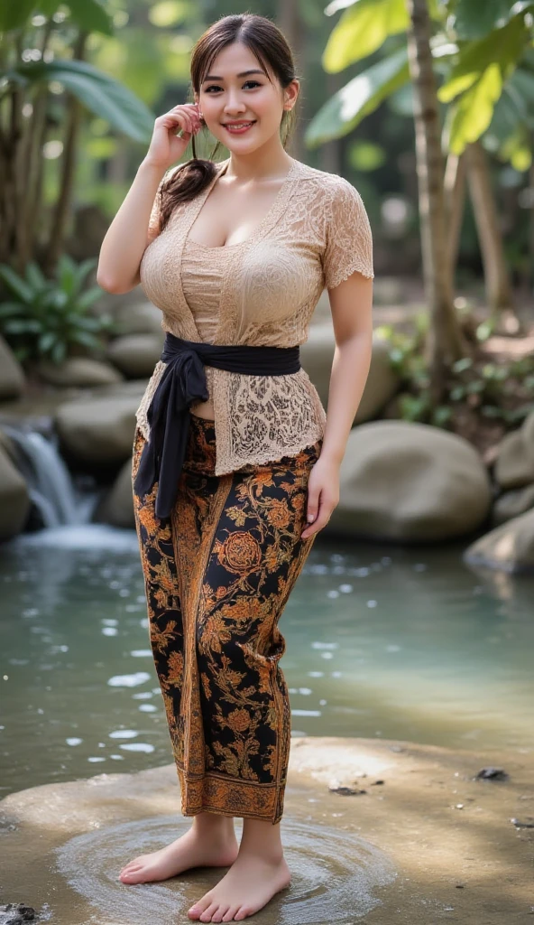  a woman round neck blouse and saree round face,fair skin, beautiful face, angle face,big cheeks, curvy, swooping breasts, deep cleavage, open arms, sexy armpits,big penis, nipples, ass, necklace, (cinematic:1.3), a woman in a black and gold dress walking in a garden, wearing a long flowery dress, wearing in a summer dress, wearing a long dress, dressed in a flower dress, golden and black dress, standing in a botanical garden, elegant tropical prints, wearing an elegant dress, wearing sundress, with flowers, wearing a sundress, full body photogenic shot