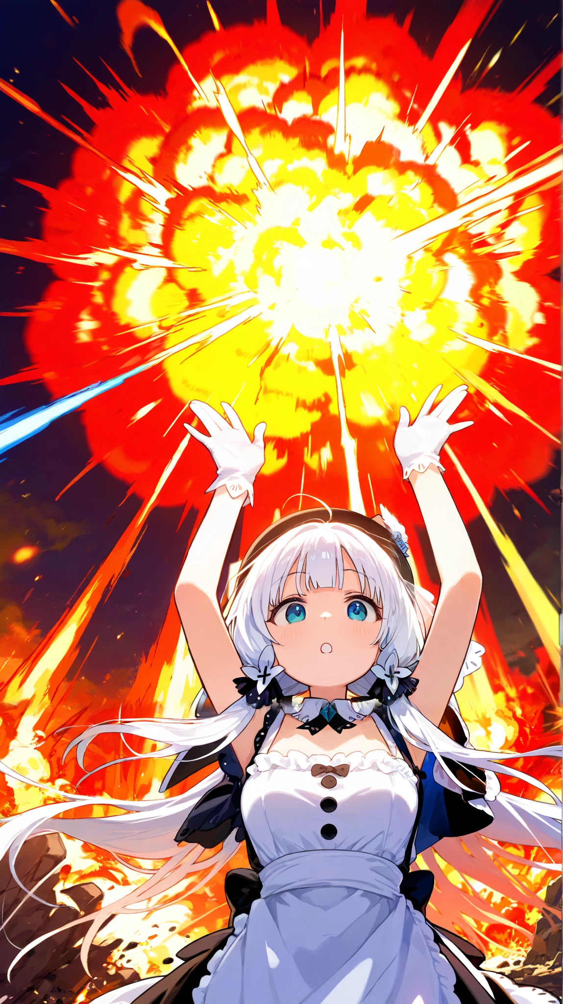 effects a central circular fire explosion background in white, yellow, orange and red, no characters, the explosion takes over the whole scene, just the explosion, no character and no scenery
