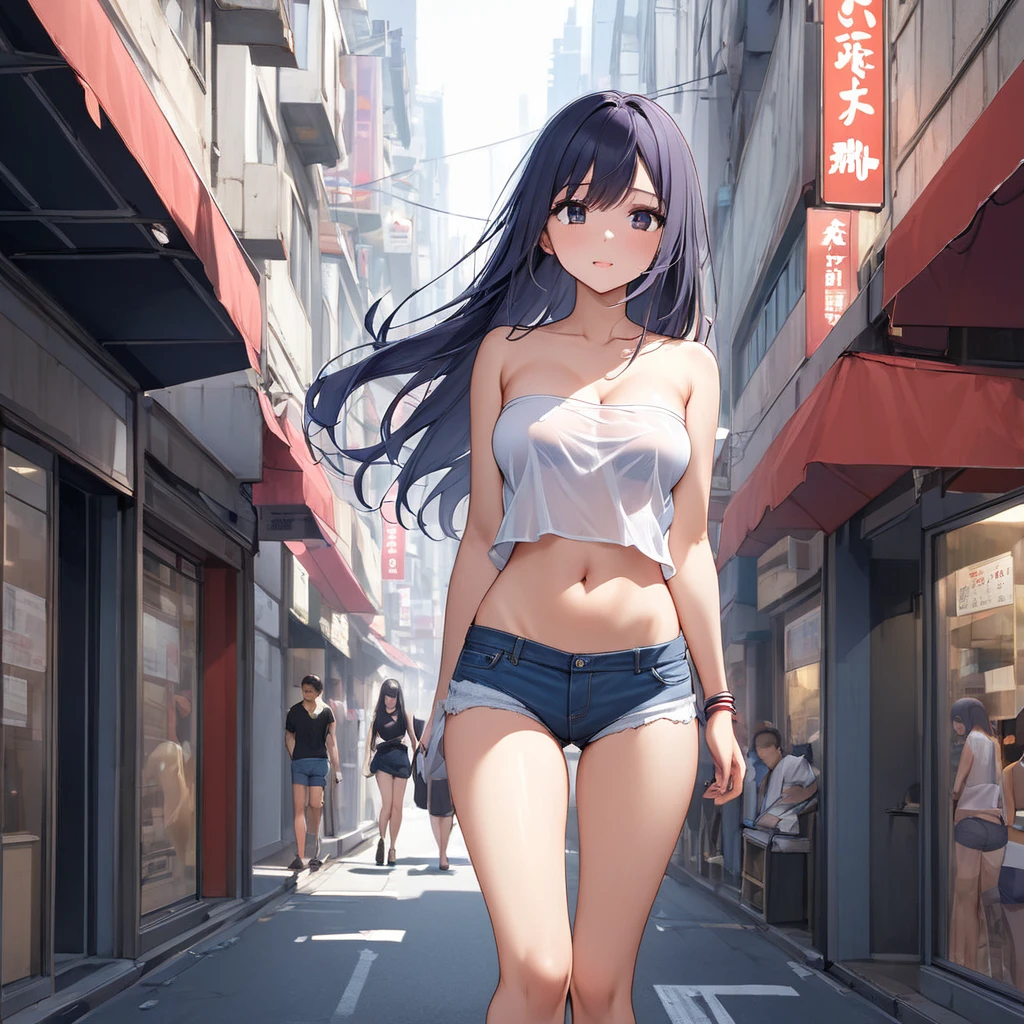 Completely naked,highest quality,Pussy,pubic hair,black hair,More than one person,Young AV actress,Nude shoot,masterpiece,beautiful woman,cute,Shibuya scramble crossing,smile