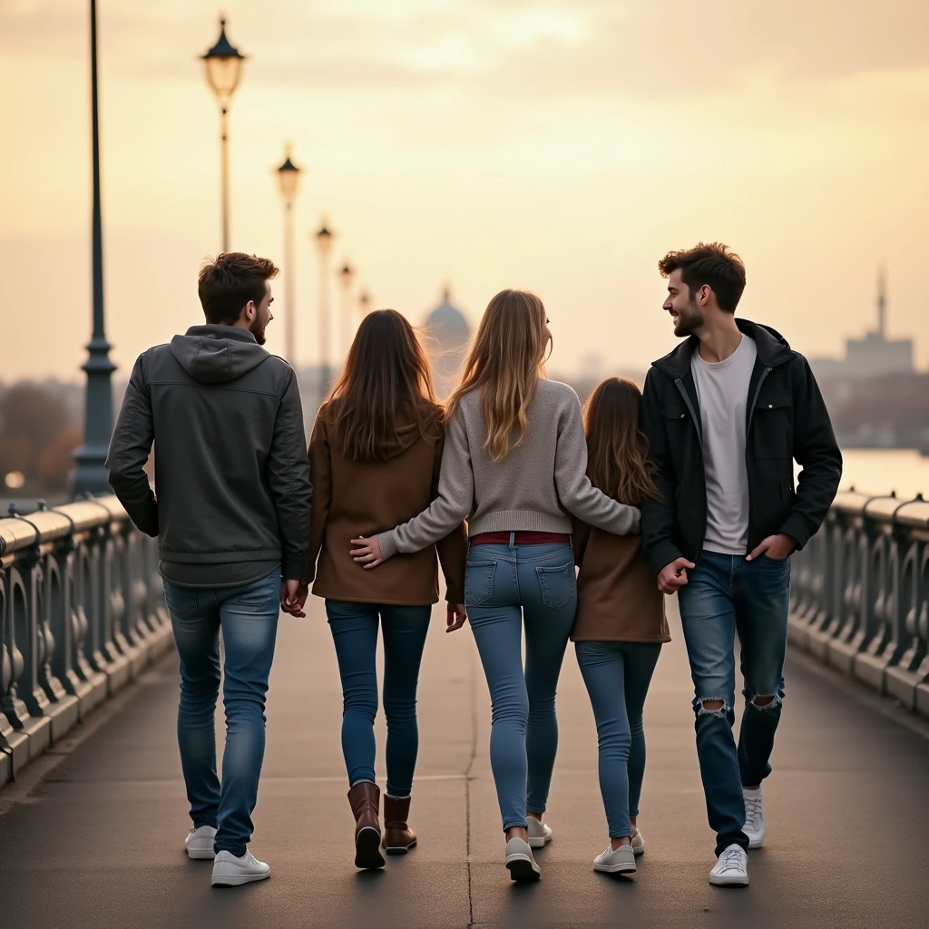 Create a Disney style image of 4 friends, 2 boys, 1 black and one white and 2 girls, 1 black, ready to start playing and meet up on the street