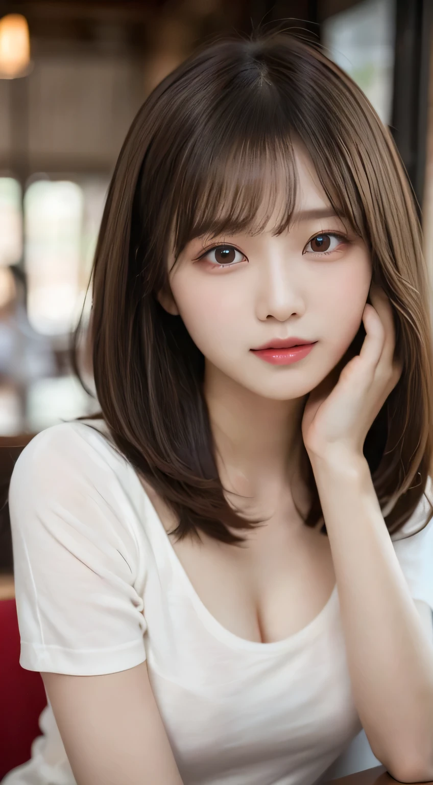 Tabletop, Highest quality, shape, Very detailed, finely, High resolution, 8k wallpaper, 完璧なダイナミックな構shape, Beautiful and beautiful eyes, Elegant winter clothes,Medium Hair,Small breasts Natural color Lips, Bold sexy pose,smile、20-year-old girl、cute、Looking at the camera is sexy,night,Beautiful and elaborate face,Elegant face,Perfect and beautiful face,Slim face and body,Spread your arms wide、Background Blur