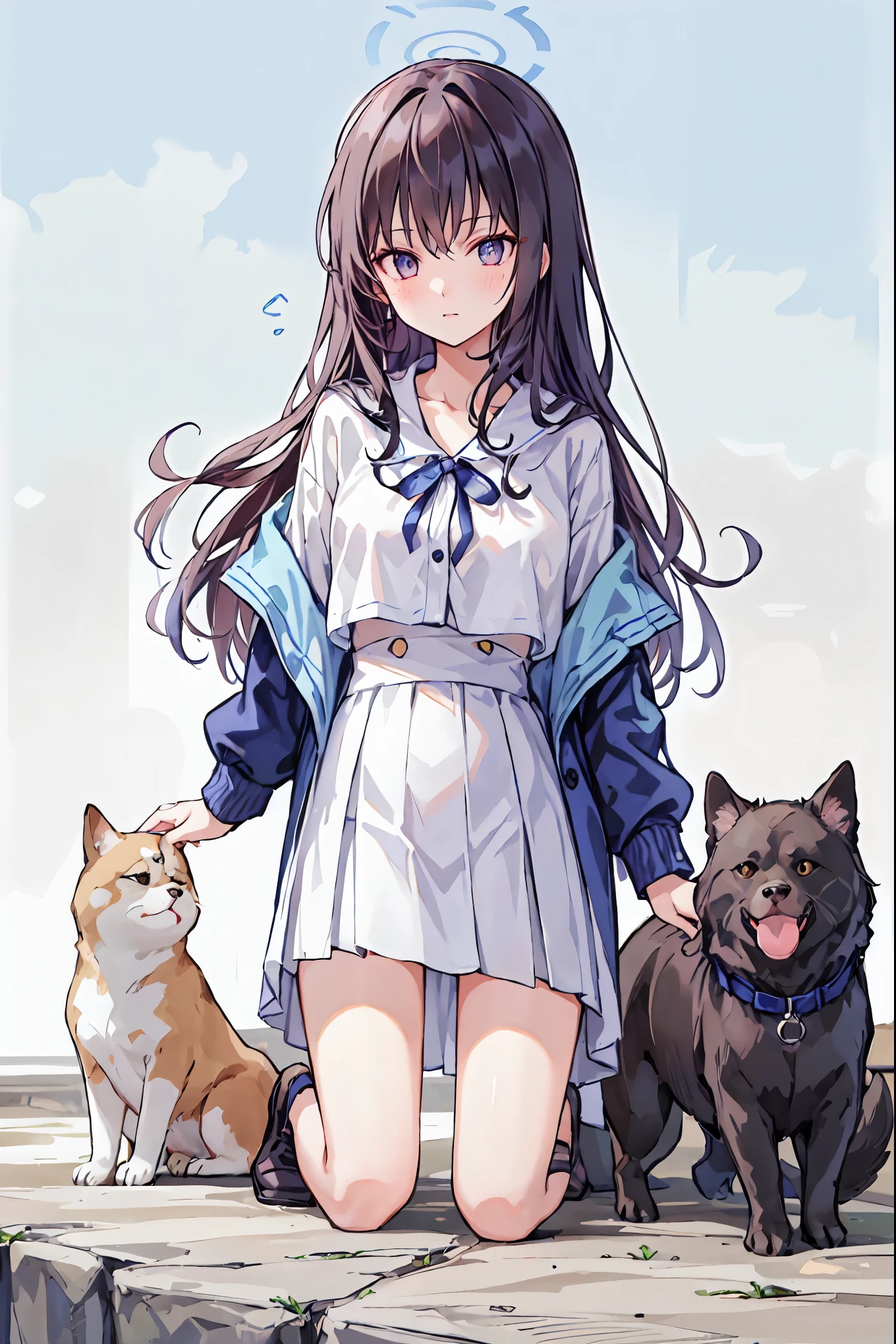 masterpiece, top quality made of straw, highest resolution, 1 adult female, slit eye , with dark hair, One length, brown eyes, age range like a high-resolution , beautiful, perfect ratio. shirt, mini tight skirt . she is on all fours on the prairie. That dog has a woman's back .
The woman's face is bright red and blushing, Her mouth is open 、Both eyes are closed,
she looks like she's crying .