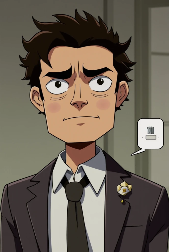Transform this doctor with dark circles into a man who isn't smiling in anime