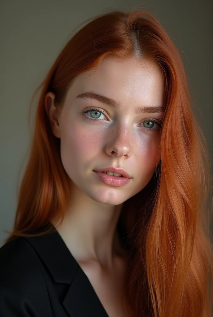 professional, masterpiece, 8k, hyperrealistic portrait of a 20yo cute ginger girl, long hair, redhead, (looking shy:1.3), freckles, detailed face, detailed skin, photography, hq, photorealistic,