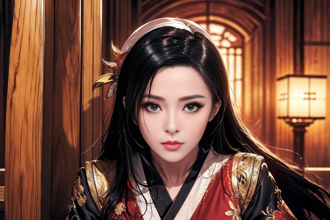 (((masterpiece+highest quality+High resolution+Very detailed))), Boa Hancock, long, silky black hair, High nose, Sharp eyes, A noble and inviolable character, (([woman]: 1.2 + [beauty]: 1.2 + Long black hair: 1.2)), skull_snake background, Bright Eyes, Dynamic angles and postures, wallpaper.