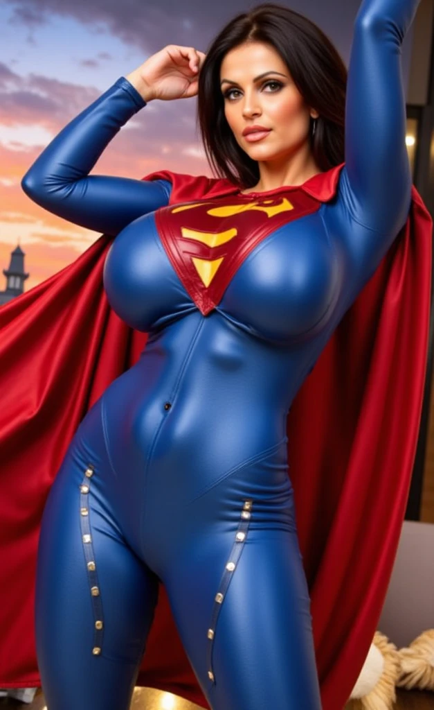 latex catsuit corset photo of supergirl, short hair (look at viewer:1.2) (skin texture), Fujifilm XT3, DSLR, 50mm