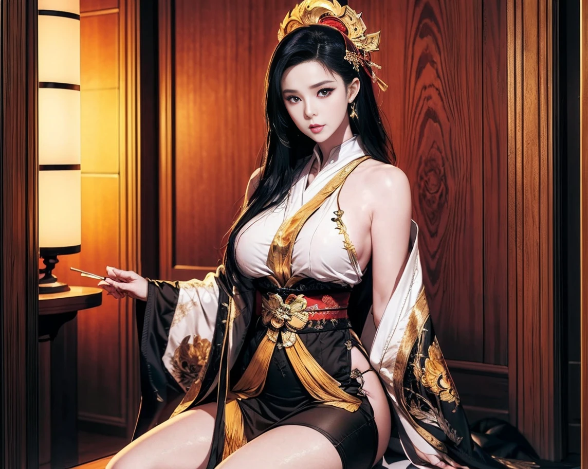 (masterpiece:1.4),(Best quality:1.4), soft lighting, cinematic heyday, Beautiful face, beautiful eyes, cowboy shot,
Annerose, 1 girl, One, mature woman, black hair, long hair, yellow eyes, giant breasts, Chinese dress, high heel shoes, shiny clothes, the skin is thick, hair fences, split, sparkling eyes, smiling