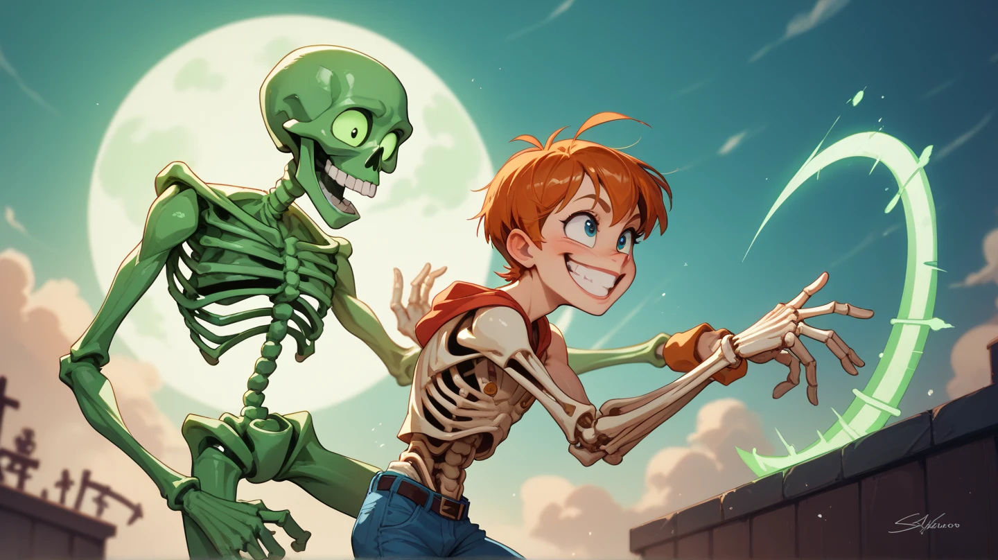 Sans from Undertale decapitates Squidward with an explosion and Frisk watches and Bob cries
