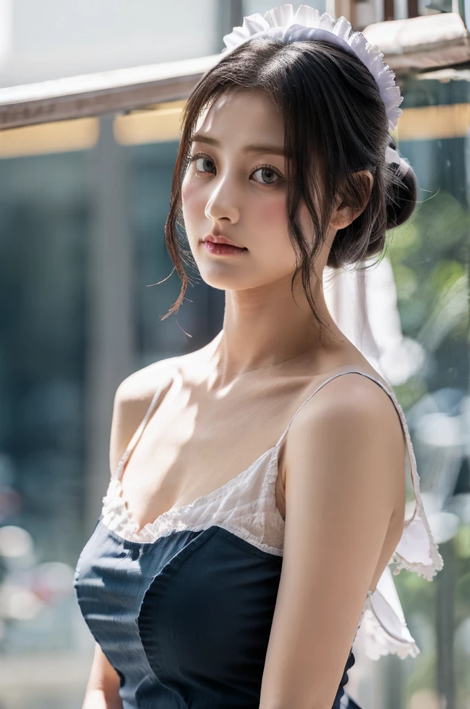 8k, Raw photo, Highest quality, masterpiece:1.2), masterpiece, Highest quality, figure, Very detailed, Fine details, High resolution, 8k,wallpaper, Perfect dynamic composition,(Detailed high quality, Realistic depiction of eyes:1.3)、A woman who has been kidnapped and has her hands tied、Arms wrapped around his back, hands tie behind back, I'm on top of a hill with a spectacular view of an old castle in the distance.、Sitting on a bench、((( With legs apart、Her white panties are visible between her skirt and legs.)))、(((Short sleeve blouse、mini skirt)))、whole body、The whole thing faces forward、21 years old、I am a TV personality.、Beauty、Well-formed face、Make your eyes even、Beautiful black hair、Has bangs、Small face、Well-balanced proportions、Beautiful legs、Fresh face、Beautiful scenery、(((Viewers gaze forward)))、