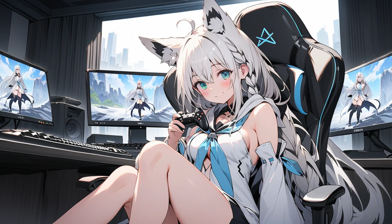 (tmasterpiece,Fine beautiful eyes:1.2),White hair,black tanktop,Volumetriclighting,glowing headphones,multi colored eyes,Detailed eyes,cyber punk perssonage,A futuristic,ultra - detailed,Light smile,highly detailed,big breasts beautiful,small detailed,ultra - detailed,best qualtiy,复杂,ultra-realistic realism,Pubic area is clear,digital illustrations,A detailed,hentail realism,iintricate,4k,8k,Artstation trends,Good anatomy,beautiful illumination,awardwinning,Photorealsitic,realistic shaded,realistic illumination, beautiful light up, Ray traching, Complicated details, moodiness, trichotomy, tmasterpiece, (illustratio:1.1), A high resolution, (VerydetailedCG, Solidarity, 8k wallpaper:1.1), beauitful face, Highly detailed face, Ultra photo realsisim, tmasterpiece, bokeh, The is very detailed, 复杂, zoomout, Colorful, vivd colour, the sideview, Denim shorts, cleavage, big breasts, lace